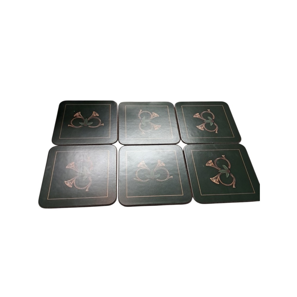 Pimpernel Christmas Holiday Coasters Set of‎ 6 Hunting Horns Made in England 4"